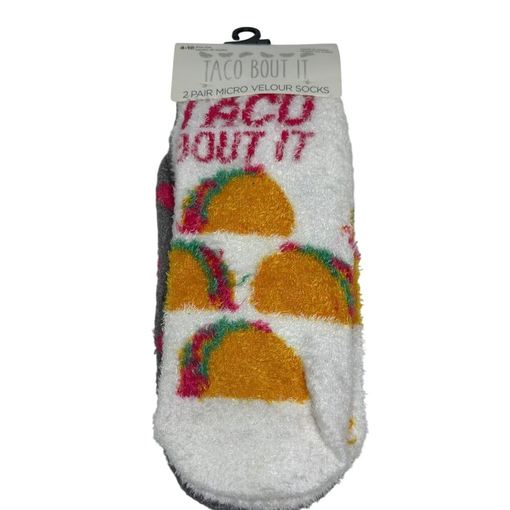 NEW Taco Bout It Micro Velour Socks 2-Pair Women's Boot Crew Cozy Fuzzy‎ 4-10
